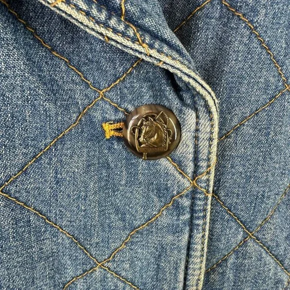 Vintage Ralph Lauren Quilted Denim Jacket Chore Barn Blue Plaid Lined Women’s S - Picture 5 of 6